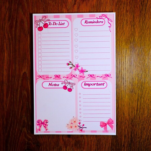 Hand Crafted Other - Handmade Cherries Pink To Do List Notepad, organize, pages, reminders, pad